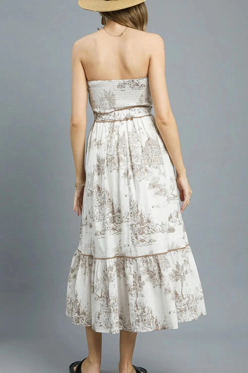 Umgee Printed Tiered Tube Midi Dress