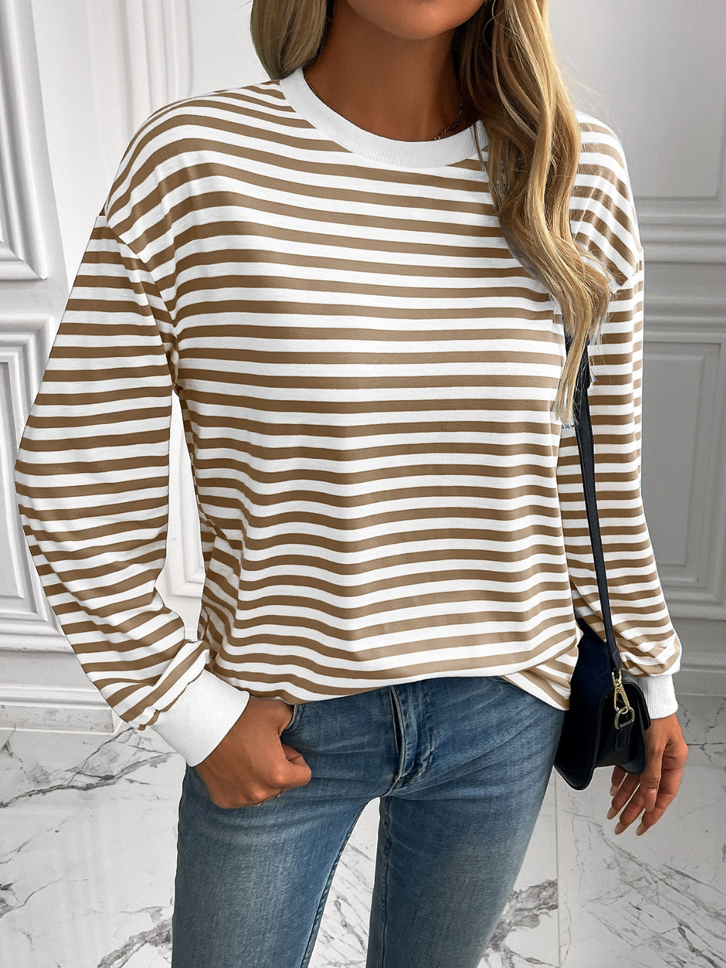 Ivy Lane Striped Round Neck Long Sleeve Sweatshirt - Laazaar