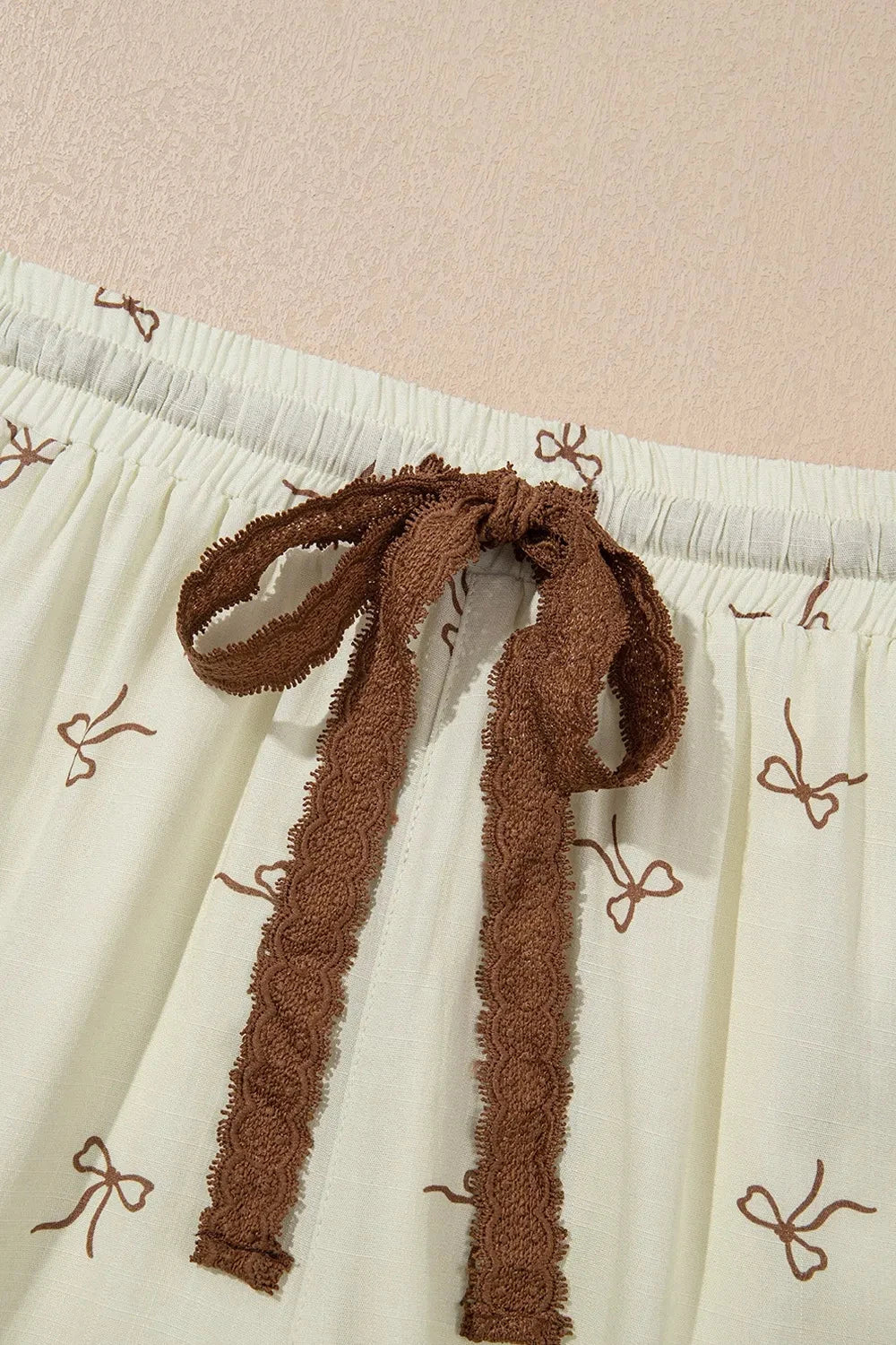 Bow Print Lace Drawstring Casual Shorts