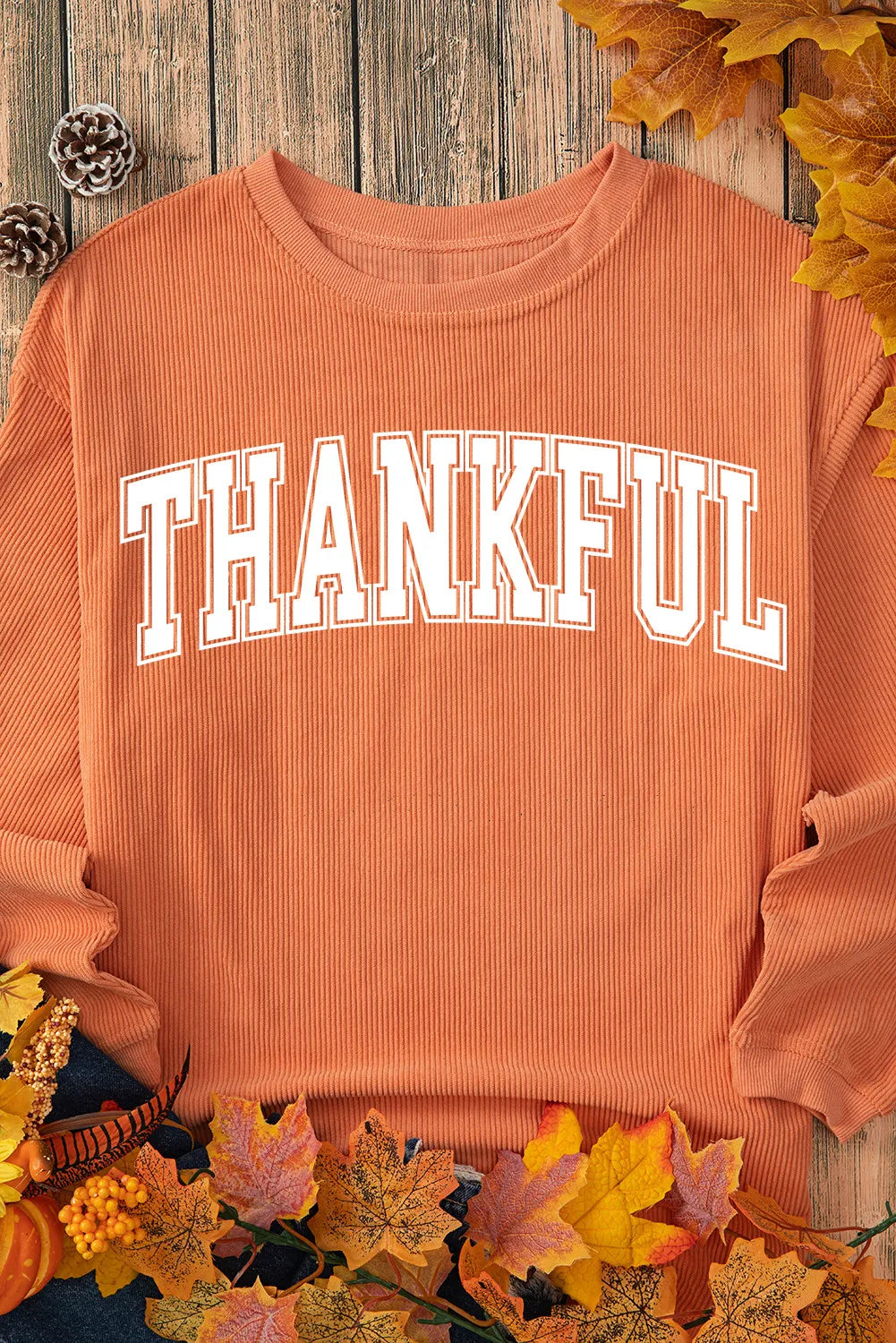 THANKFUL Round Neck Long Sleeve Sweatshirt - Laazaar