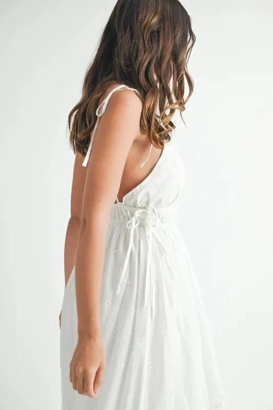 MABLE Eyelet Lace Maxi Dress with Side Strap Details