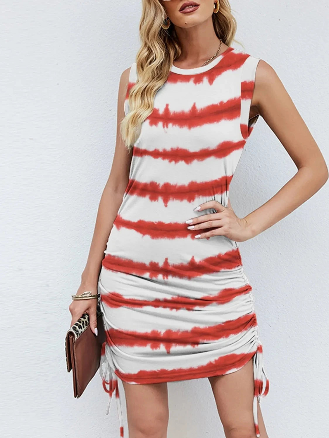 Drawstring Tie-Dye Sleeveless Mini Tank Dress