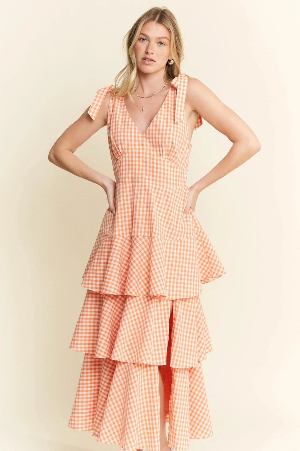 Jade By Jane Sleeveless Gingham Print Tiered Midi Dress