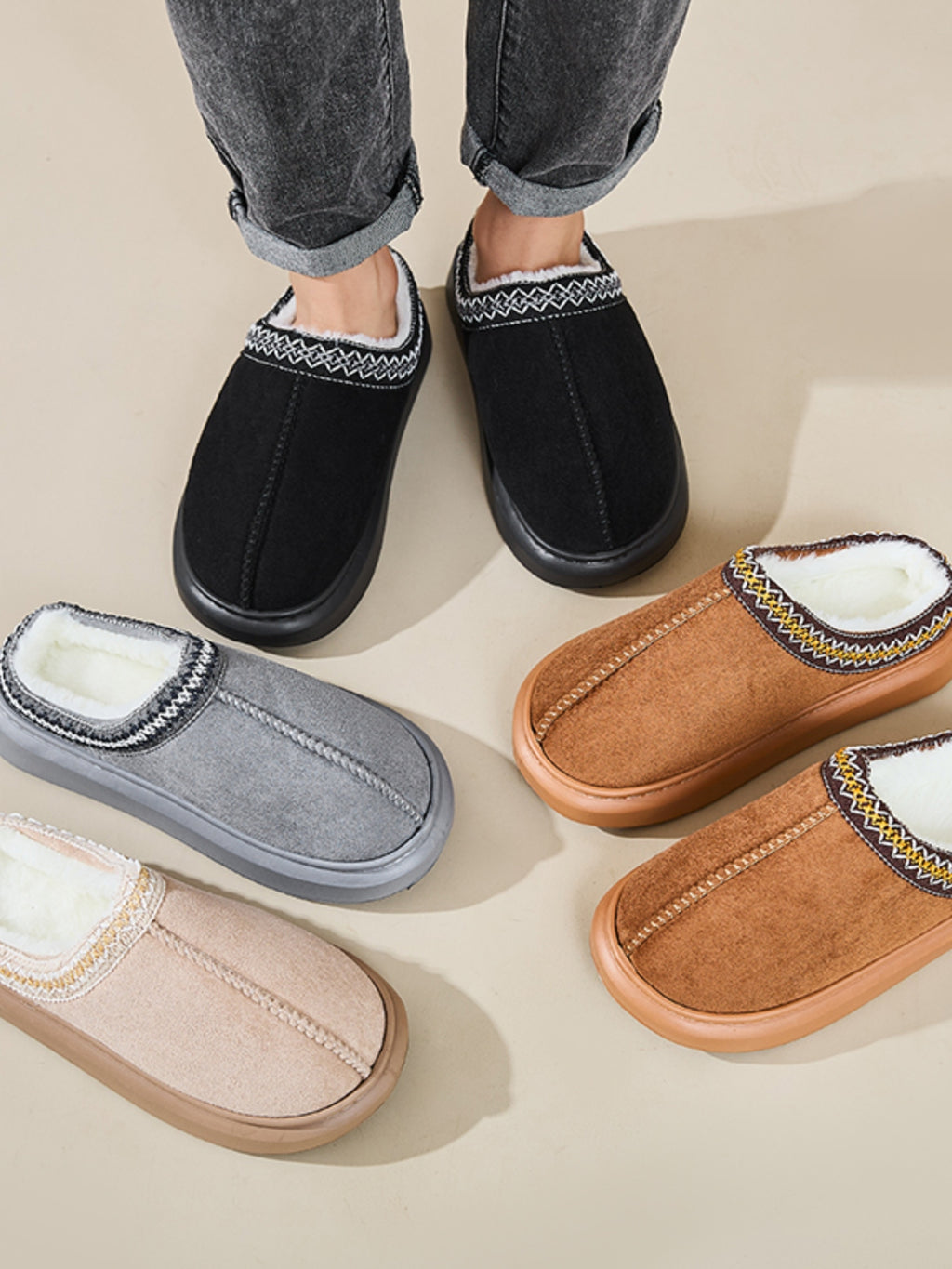 Faux Fur Suede Platform Slippers - Laazaar