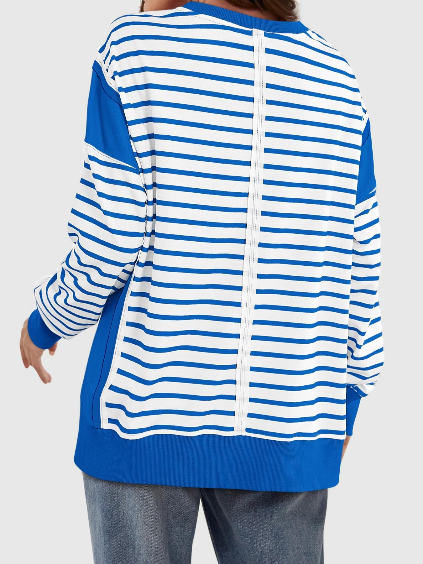 Slit Exposed Seam Striped Long Sleeve Sweatshirt - Laazaar