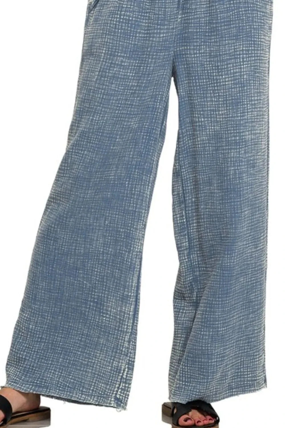Zenana Washed Double Gauze Elastic Band Waist Pants