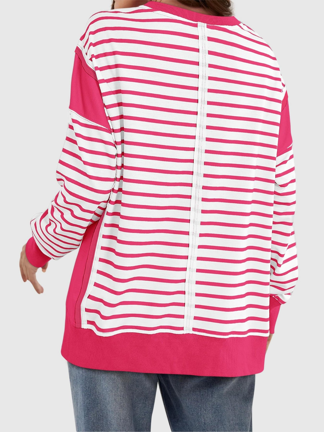 Slit Exposed Seam Striped Long Sleeve Sweatshirt - Laazaar