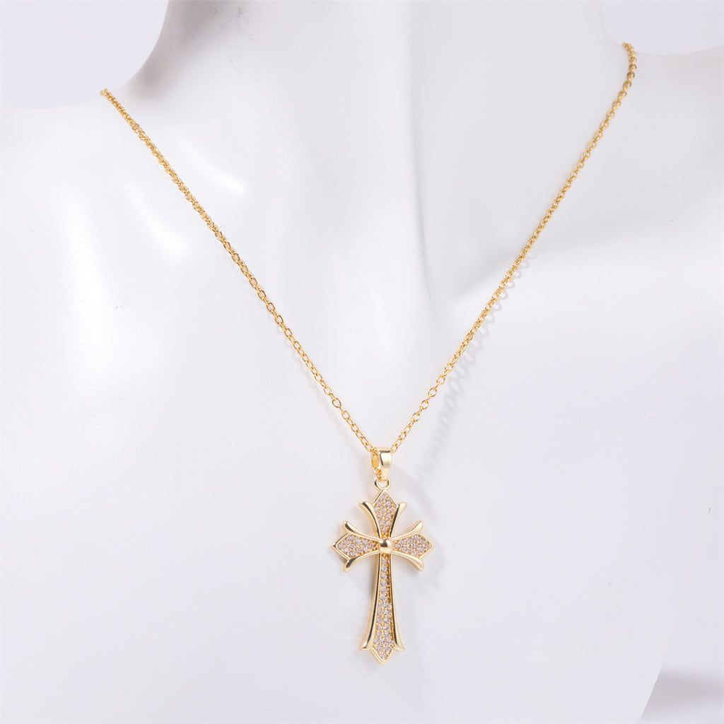 Stainless Steel Inlaid Zircon Cross Necklace - Laazaar