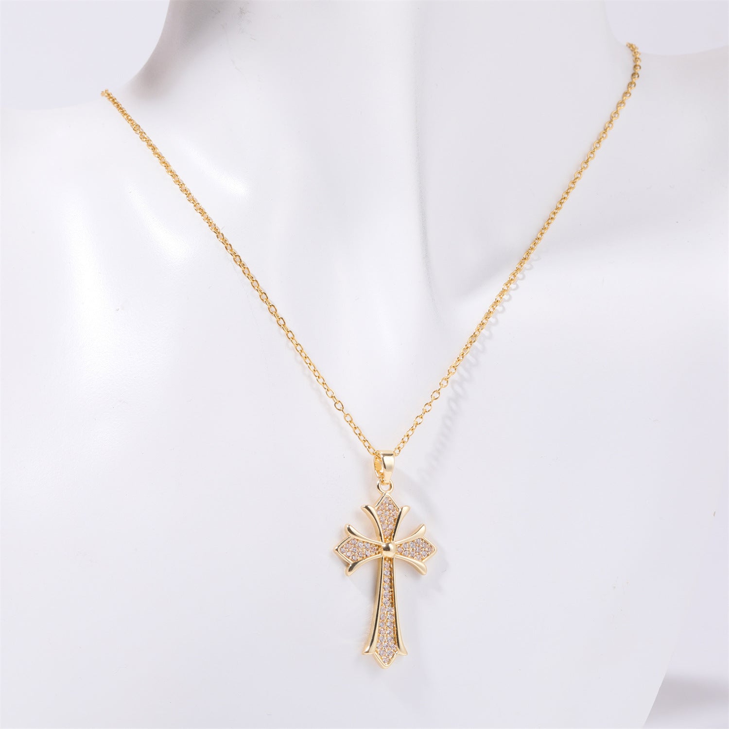 Stainless Steel Inlaid Zircon Cross Necklace - Laazaar