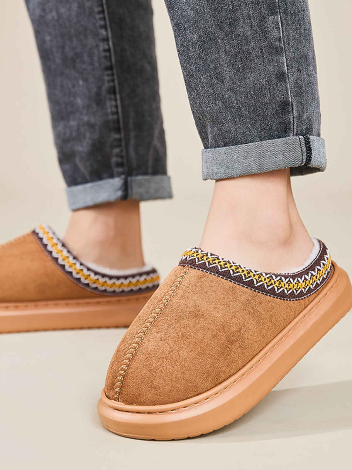 Faux Fur Suede Platform Slippers - Laazaar