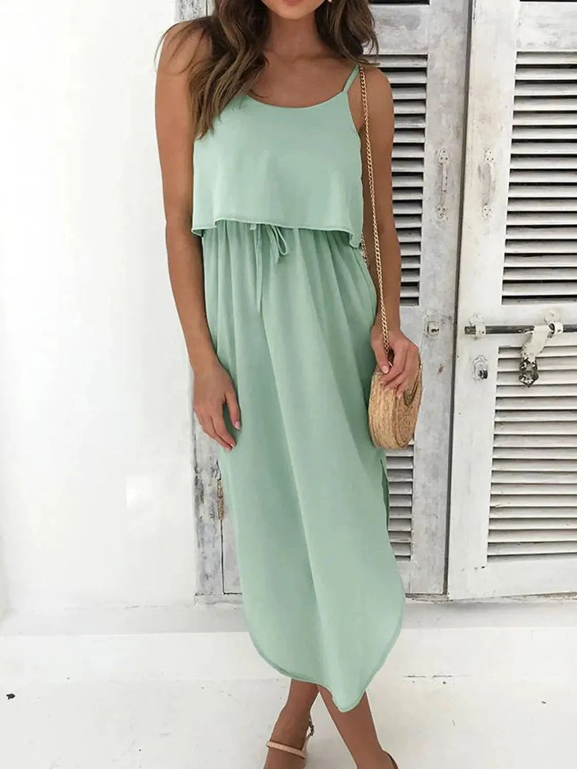 Tied Side Slit Midi Cami Dress