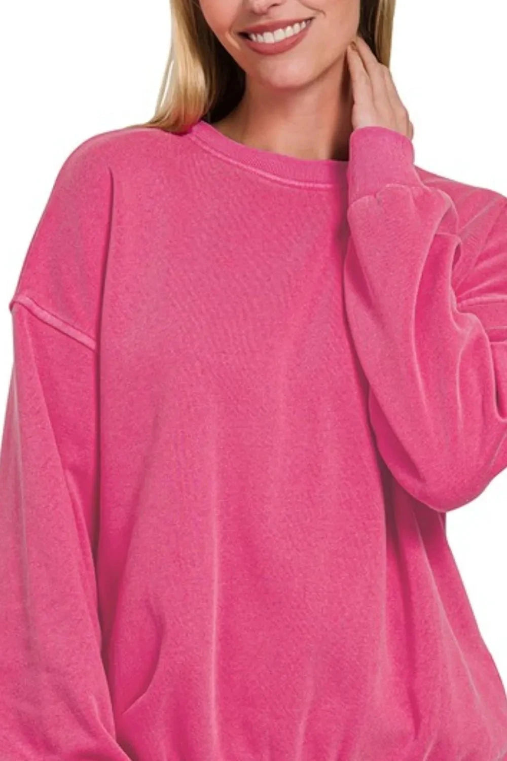 Zenana Soft Fleece Pigment Dye Round-neck Sweatshirts