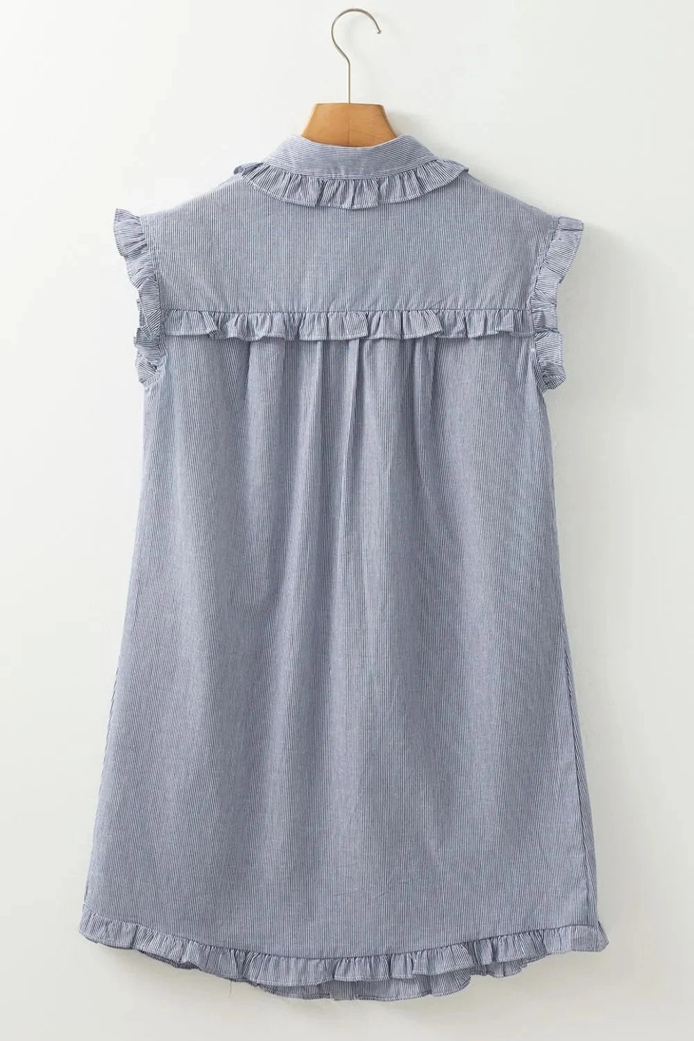 Stripe Frilled Ruffled Cap Sleeve Button Up Mini Dress