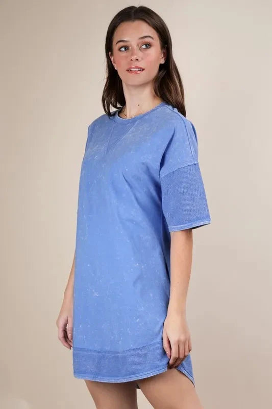 VERY J Plus Size Mineral Washed Comfy Casual Knit Mini Dress