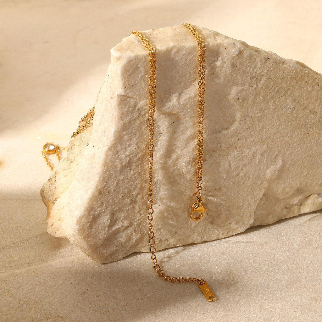 Stainless Steel Zircon Double-Layered Necklace - Laazaar