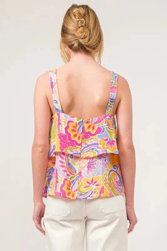 And The Why Square Neck Tiered Paisley Printed Top