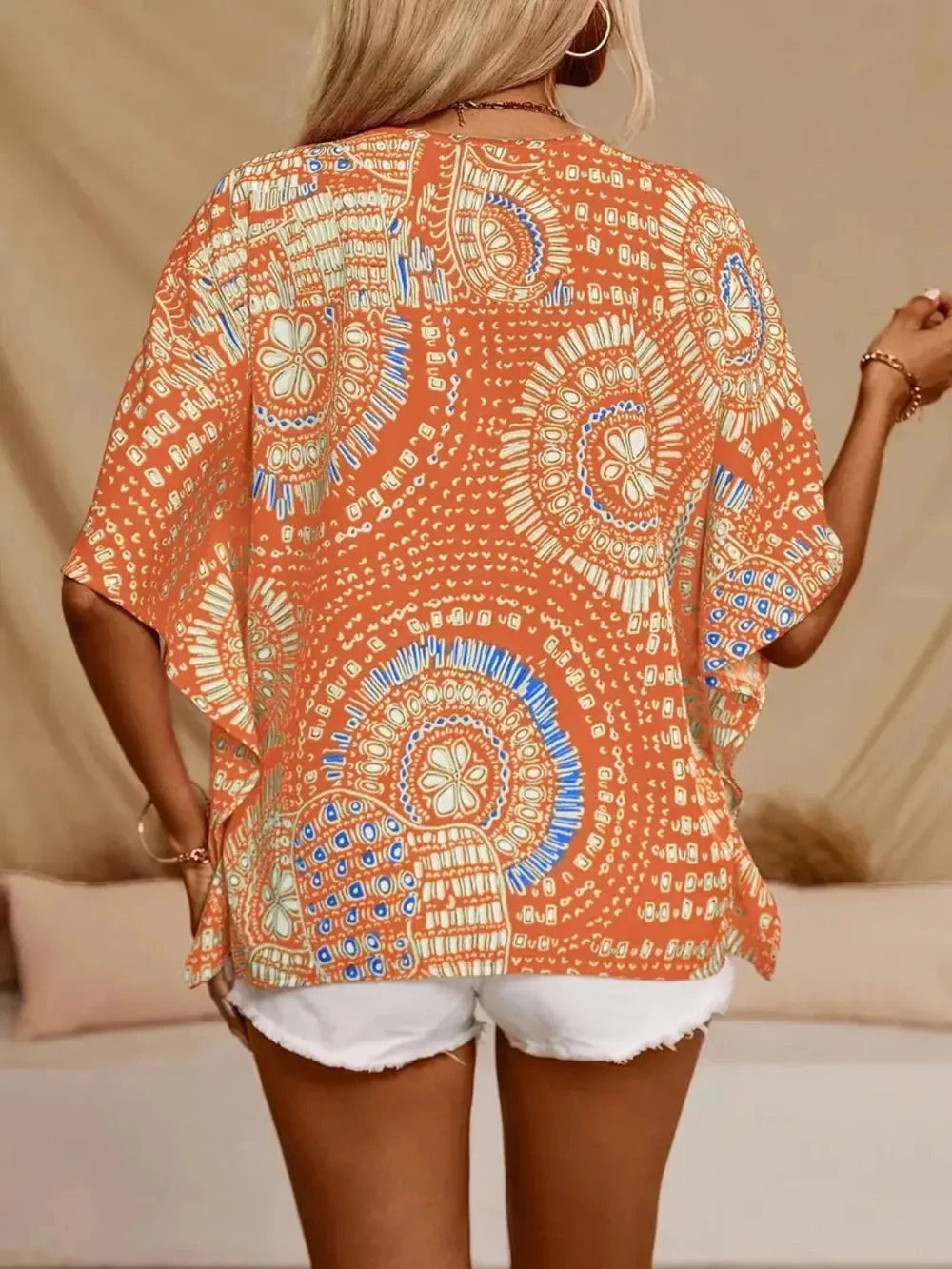 Printed V-Neck Half Sleeve Top