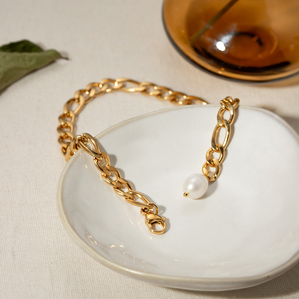 Stainless Steel Chain Pearl Anklet Bracelet - Laazaar