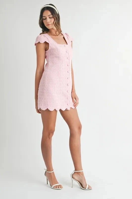 MABLE Tweed Scallop Hem Line Mini Dress