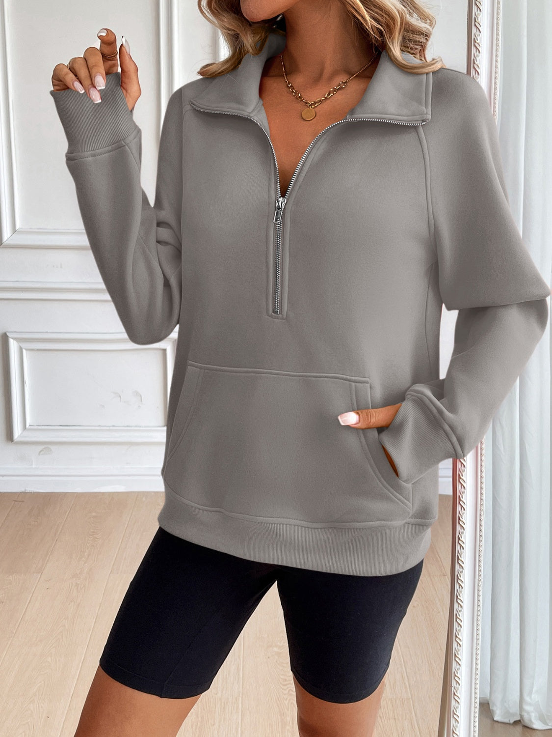 Ivy Lane Half Zip Raglan Sleeve Sweatshirt - Laazaar