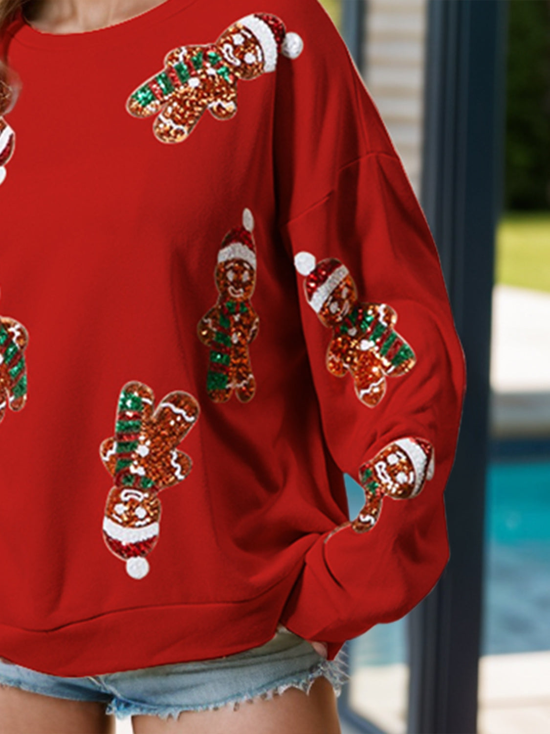 Sequin Gingerbread Man Long Sleeve Sweatshirt - Laazaar