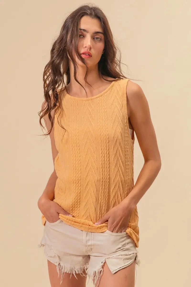 BiBi Textured Sweather Knit Twist Back Sleeveless Top