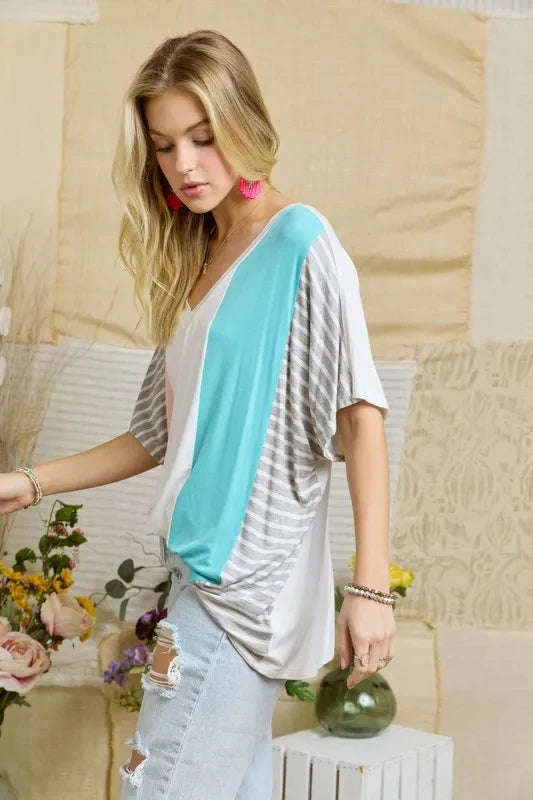 ADORA Colorblock Casual Knit Tunic Top