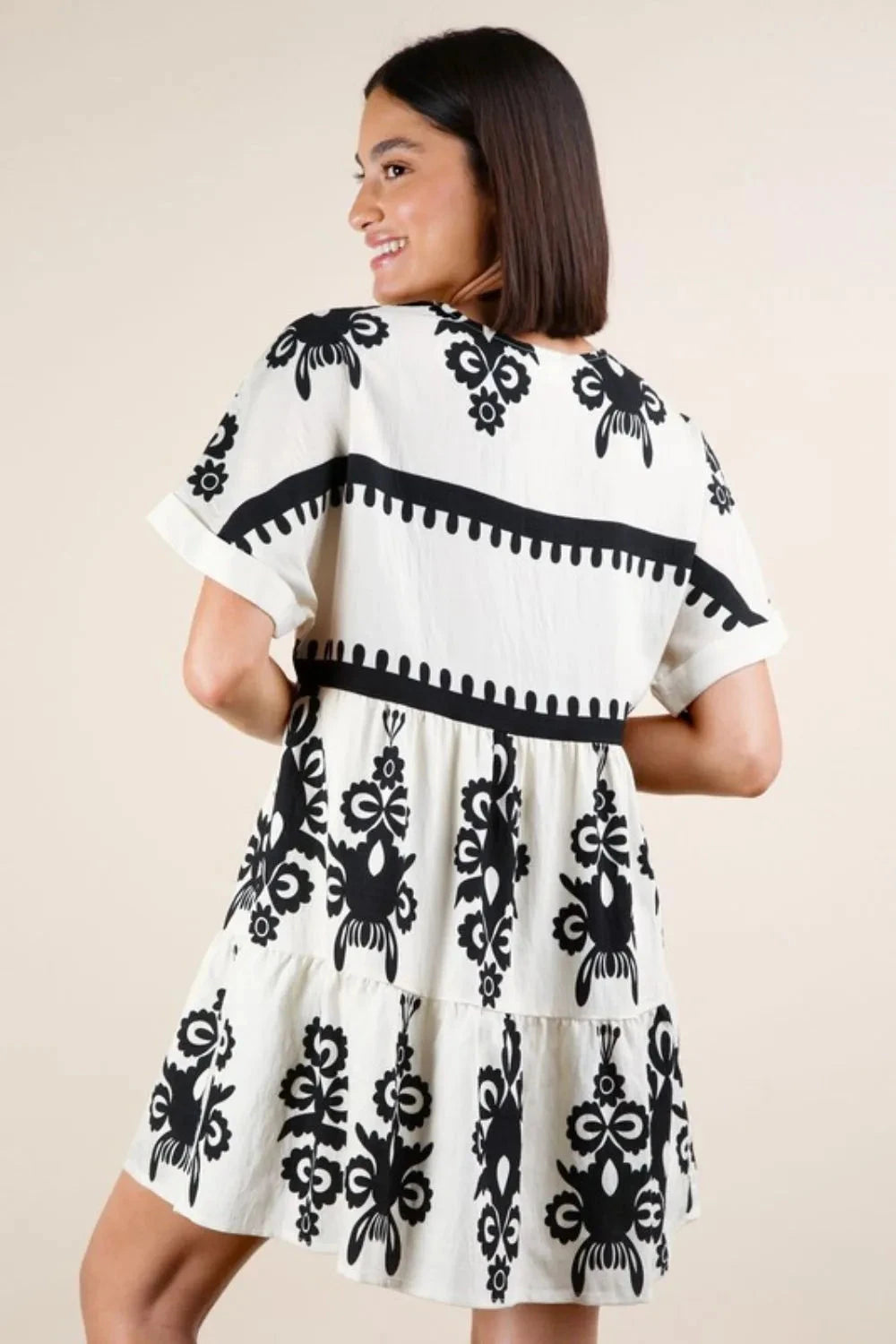 VERY J Printed V-Neck Woven Mini Dress