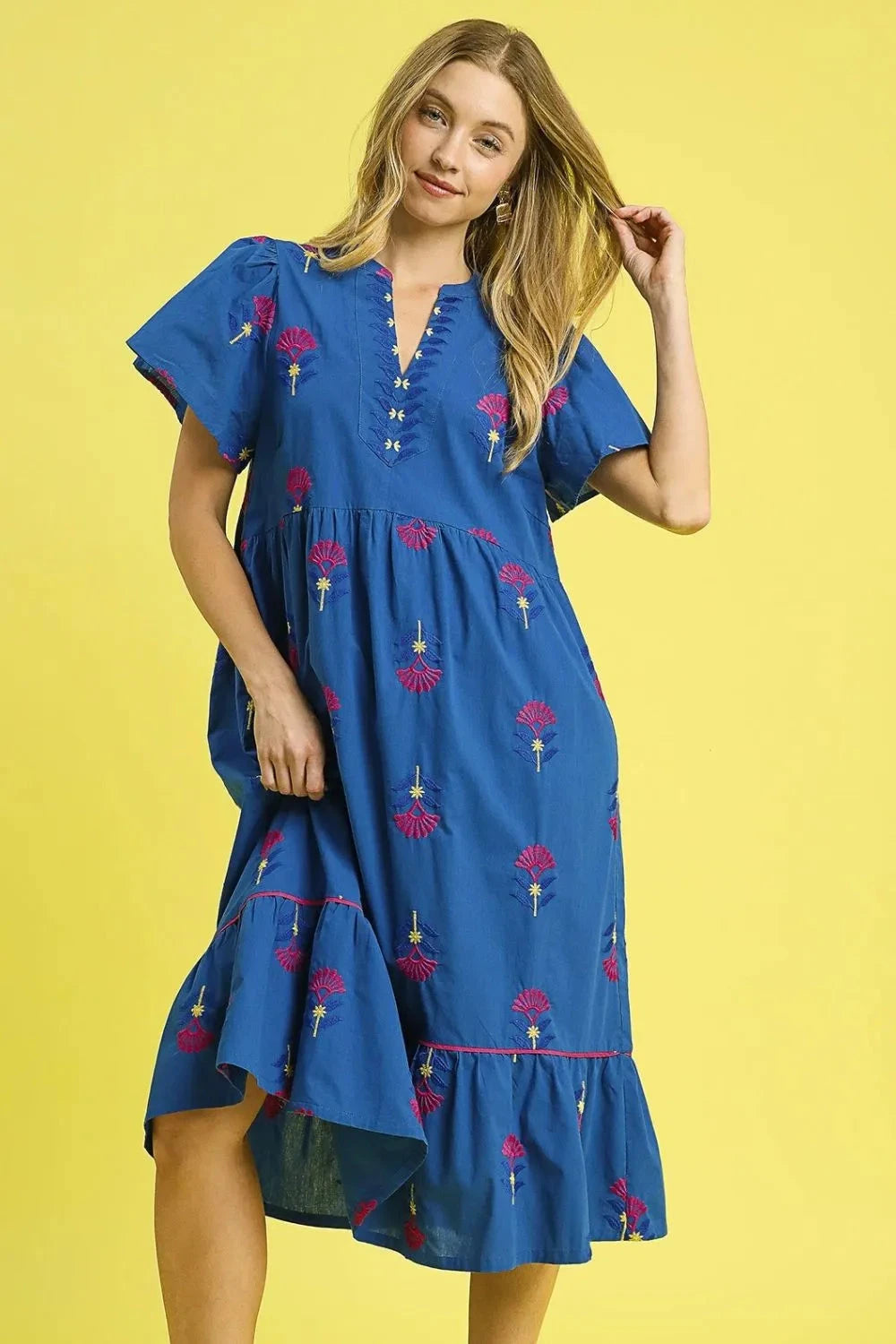Umgee Embroidered Tiered Midi Dress