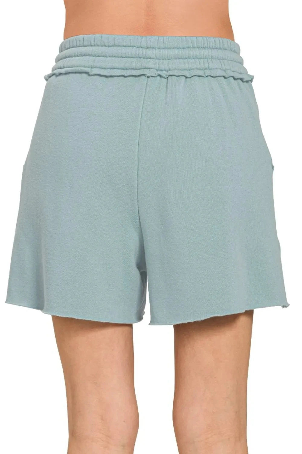 Zenana Fleece Raw Hem Shorts With Draw String