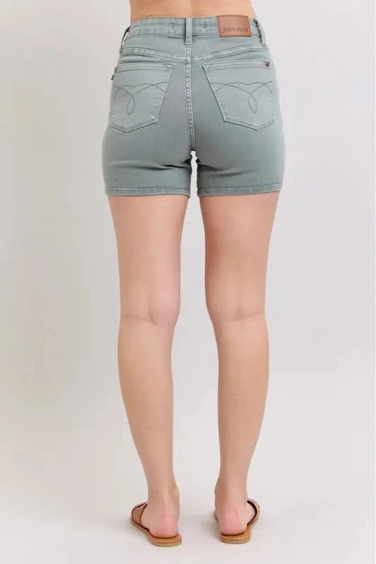 Judy Blue Full Size Hw Garment Dyed & Back Pkt Embroidery Shorts Plus Size