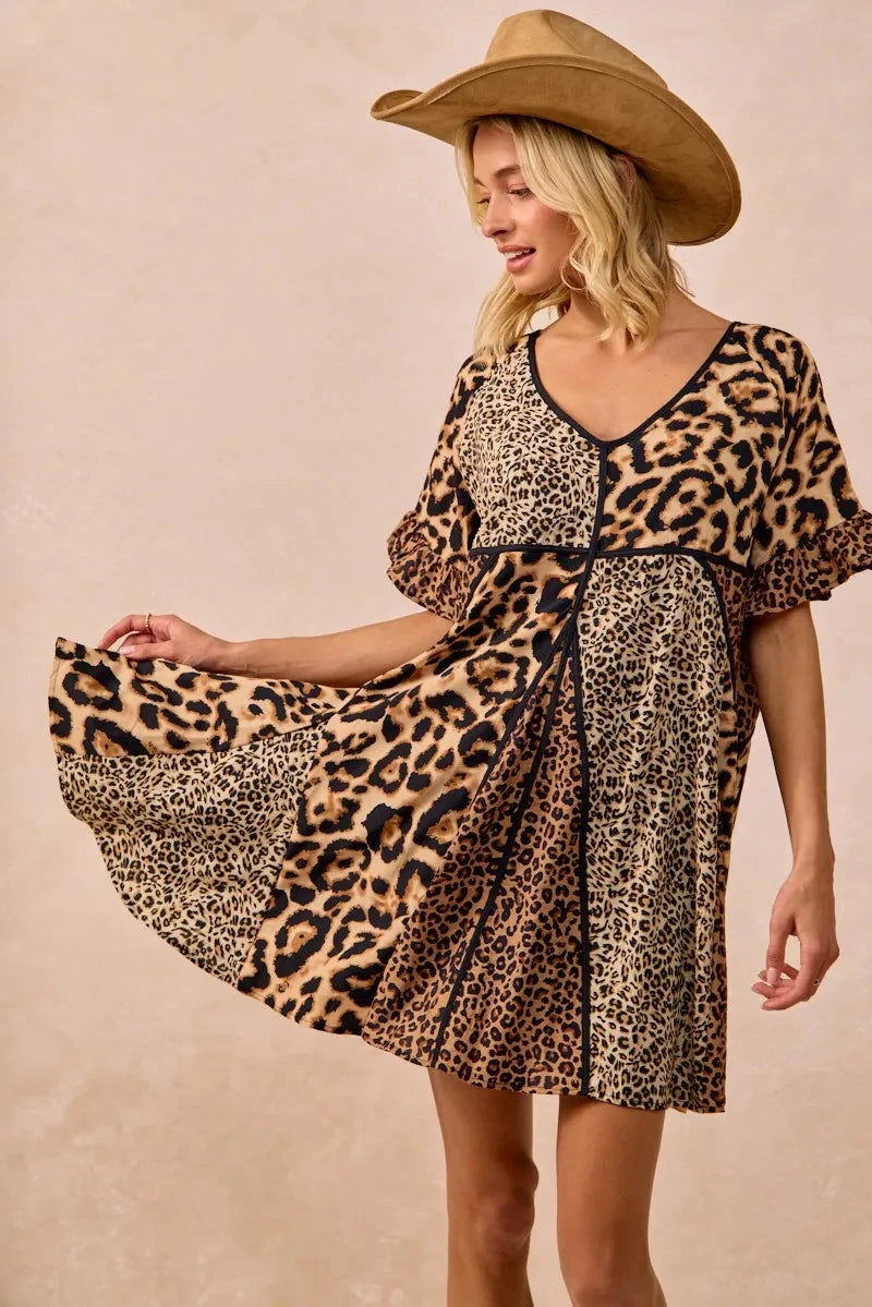 BiBi Leopard Prints Mix and Match Short Sleeves Dress
