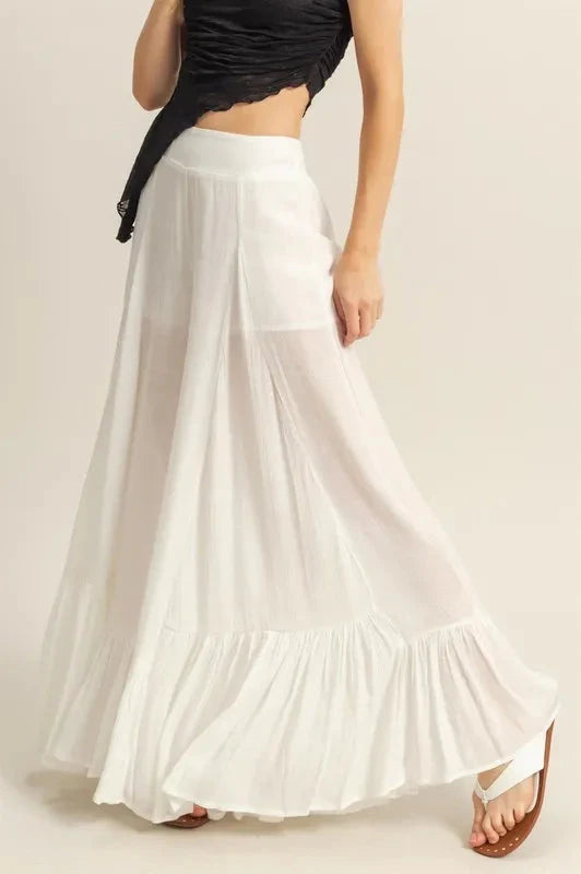 HYFVE High-Waist Ruffle Flared Wide Leg Pants