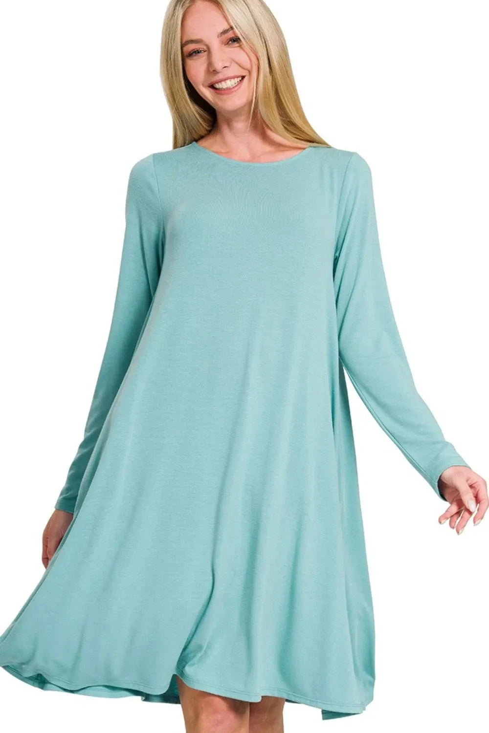 Zenana Long Sleeve Flare Dress With Pockets