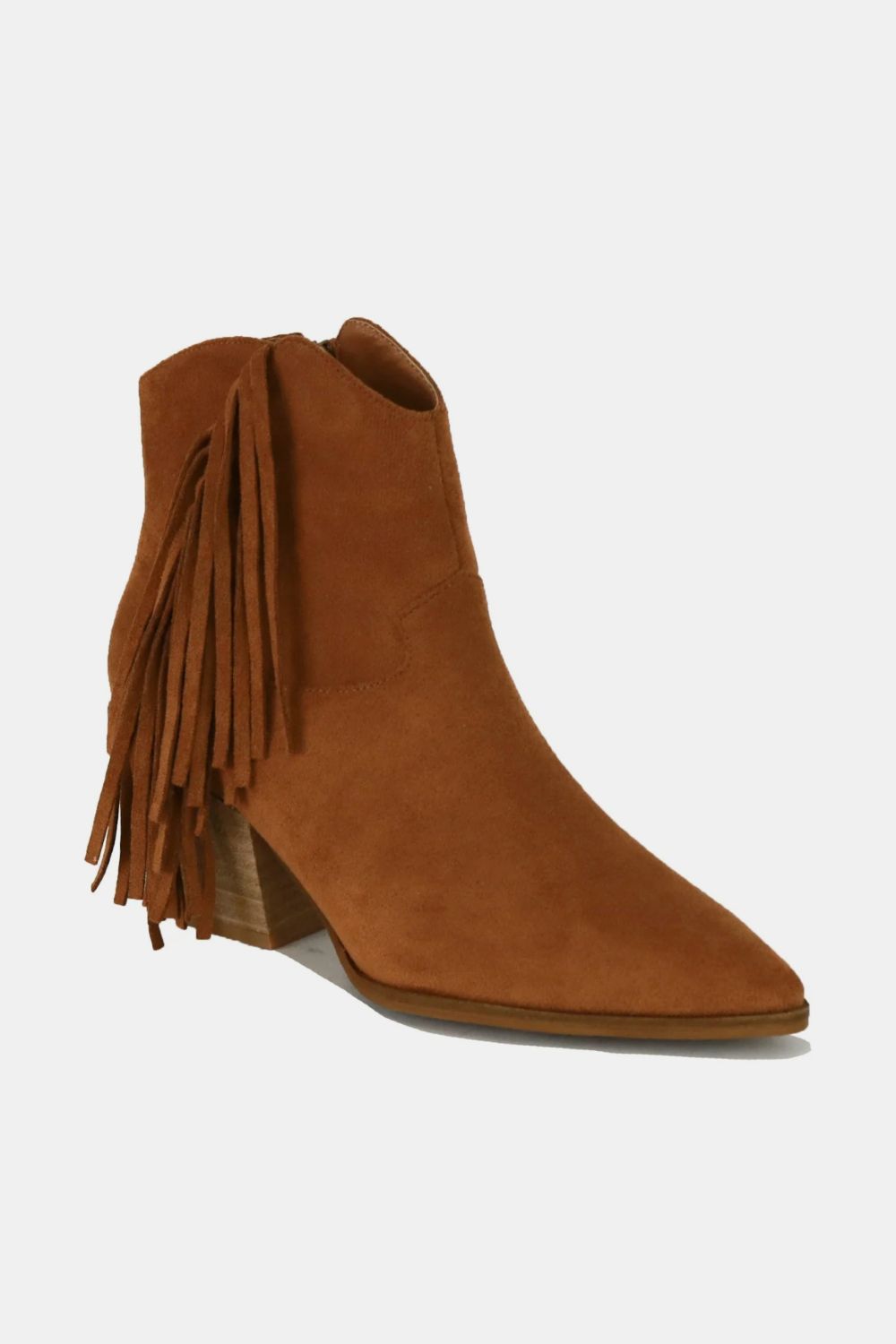 Beast Fashion Suede Fringe Point Toe Ankle Boots - Laazaar