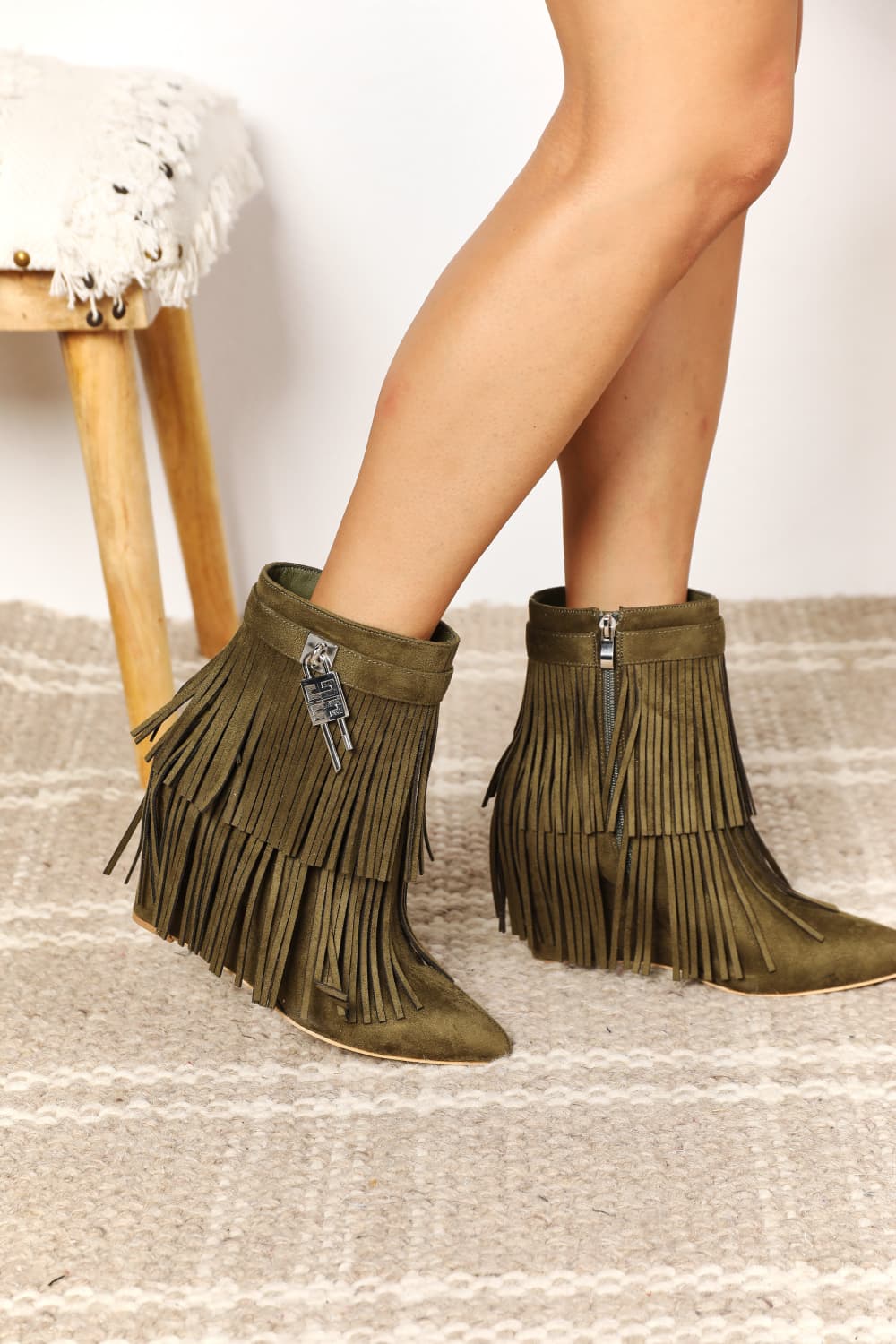 Legend Women's Tassel Wedge Heel Ankle Booties - Laazaar