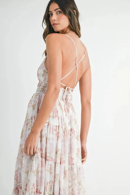 MABLE Floral Print Tiered Cami Maxi Dress