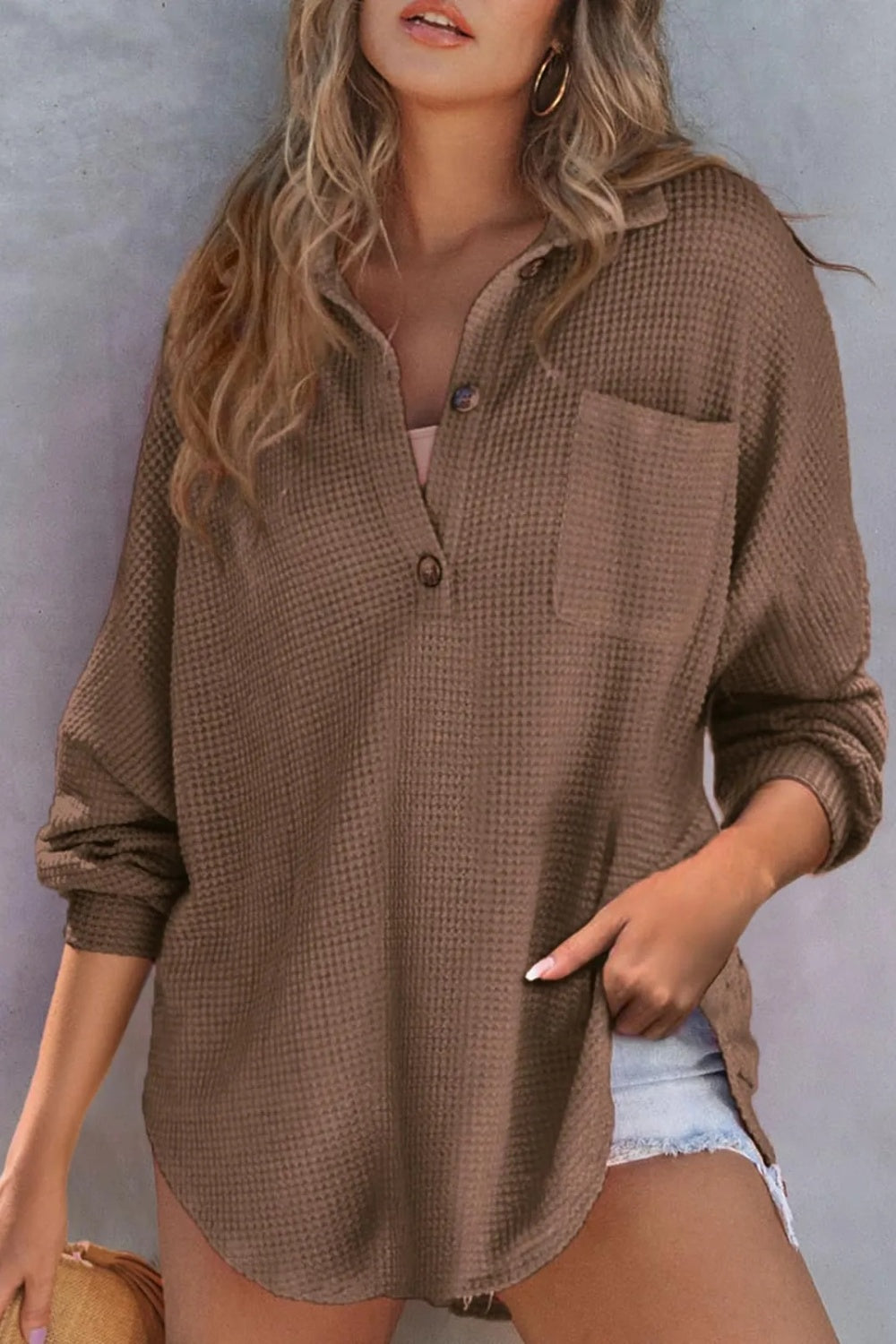 Half Button Long Sleeve Sweatshirt - Laazaar