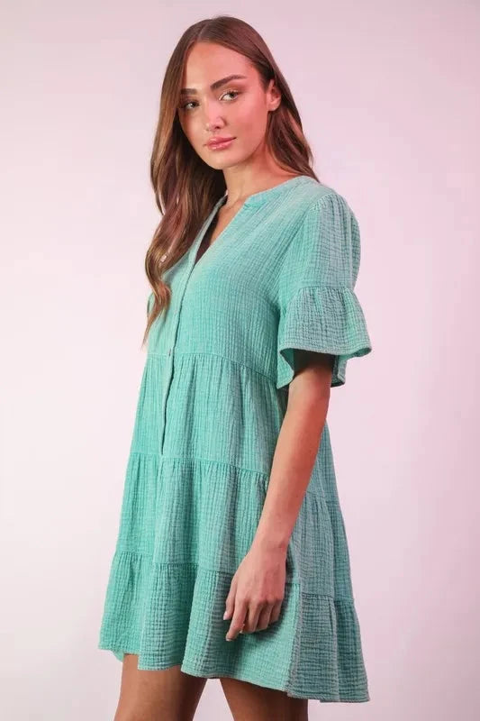 VERY J Plus Size Mineral Washed Woven Mini Dress