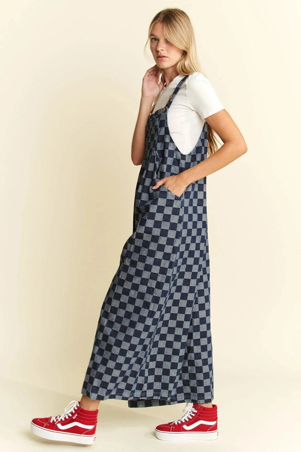 Jade By Jane Denim Checkered Jumpsuit