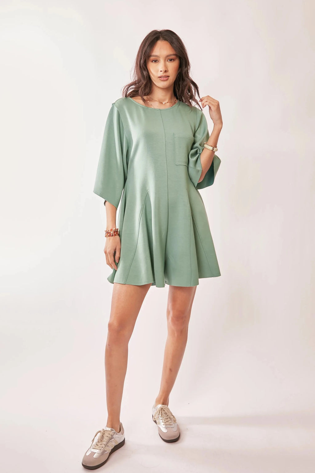 Davi & Dani Solid Draped Sleeve Ties Back Skort Romper