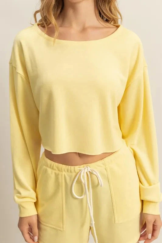 HYFVE Boat Neck Long Sleeve Cropped Top