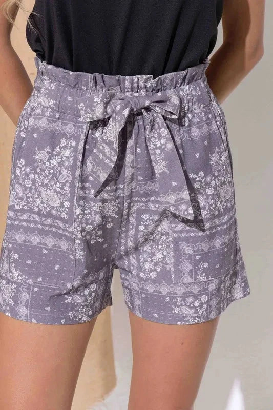 And The Why Boho Print Linen Casual Shorts