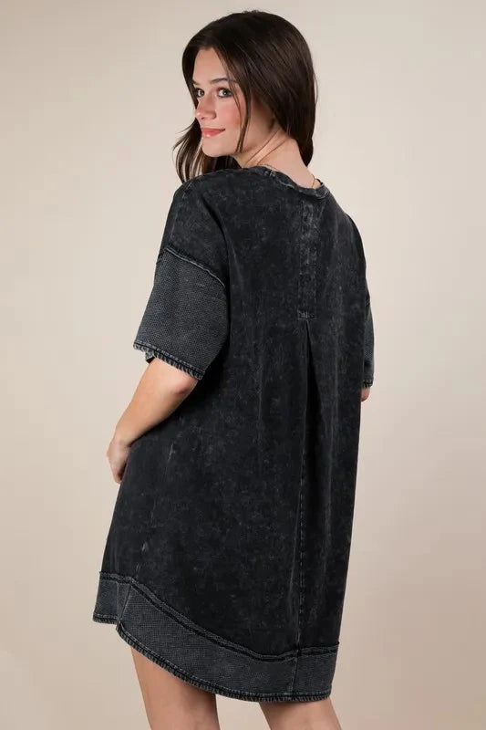 VERY J Plus Size Mineral Washed Comfy Casual Knit Mini Dress