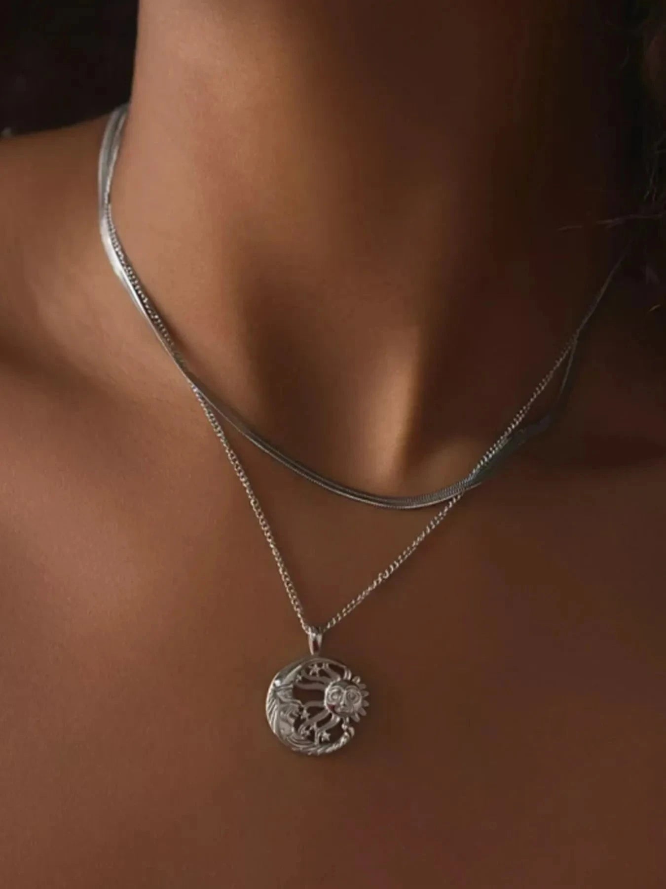 Double Layer Sun Moon Necklace