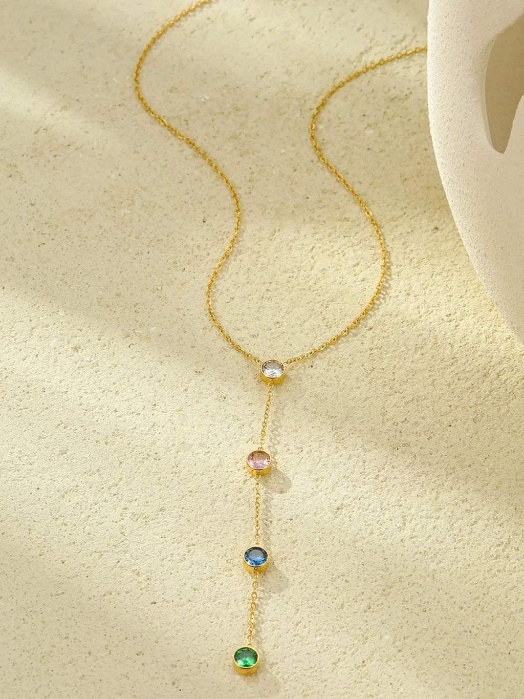 18K Gold-Plated Stainless Steel Zircon Y-Drop Necklace