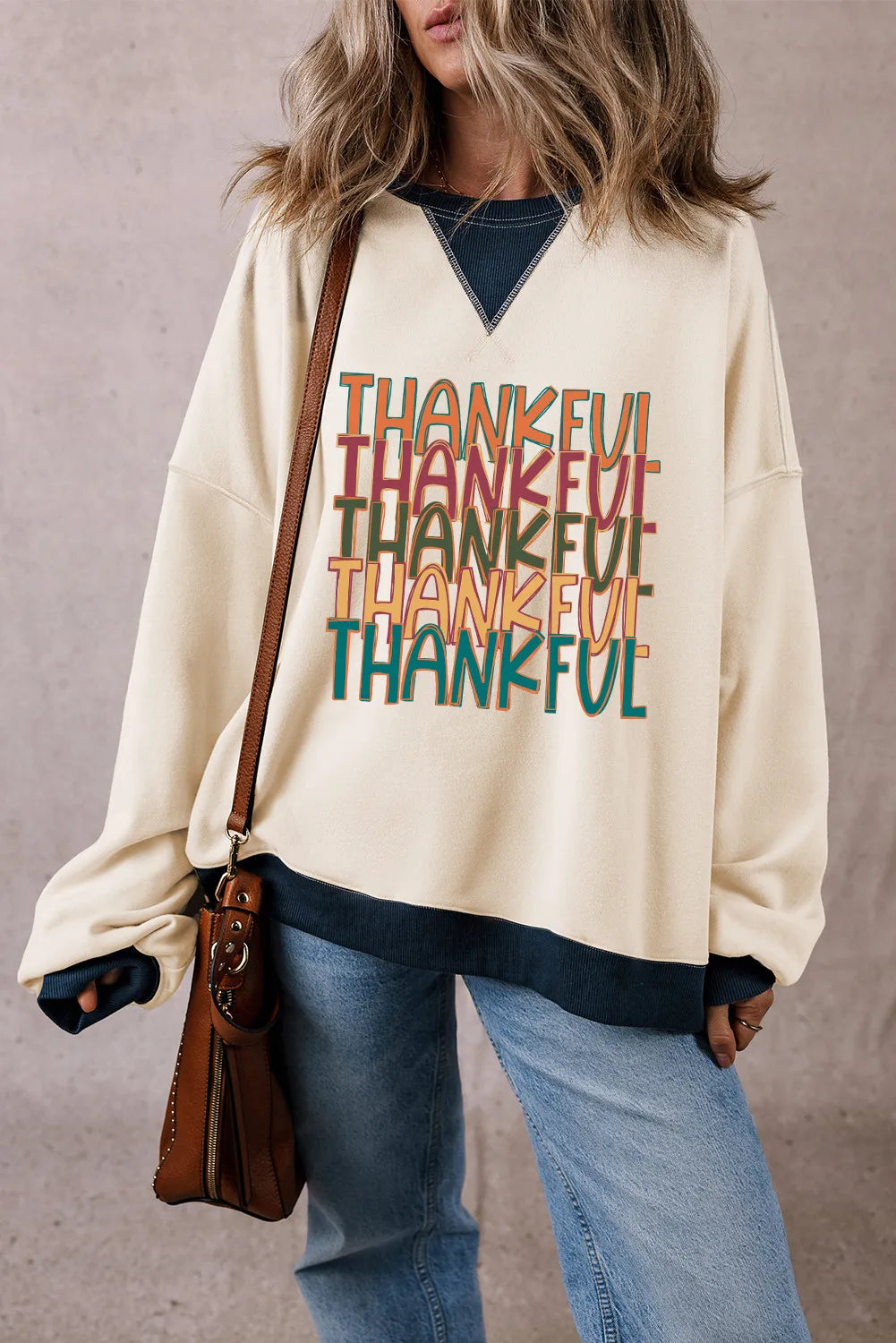 THANKFUL Round Neck Long Sleeve Sweatshirt - Laazaar