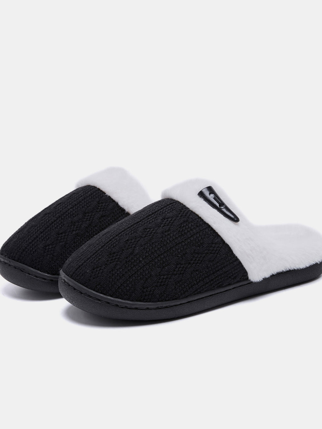 Horn Buckle Furry Texture Flat Slippers - Laazaar