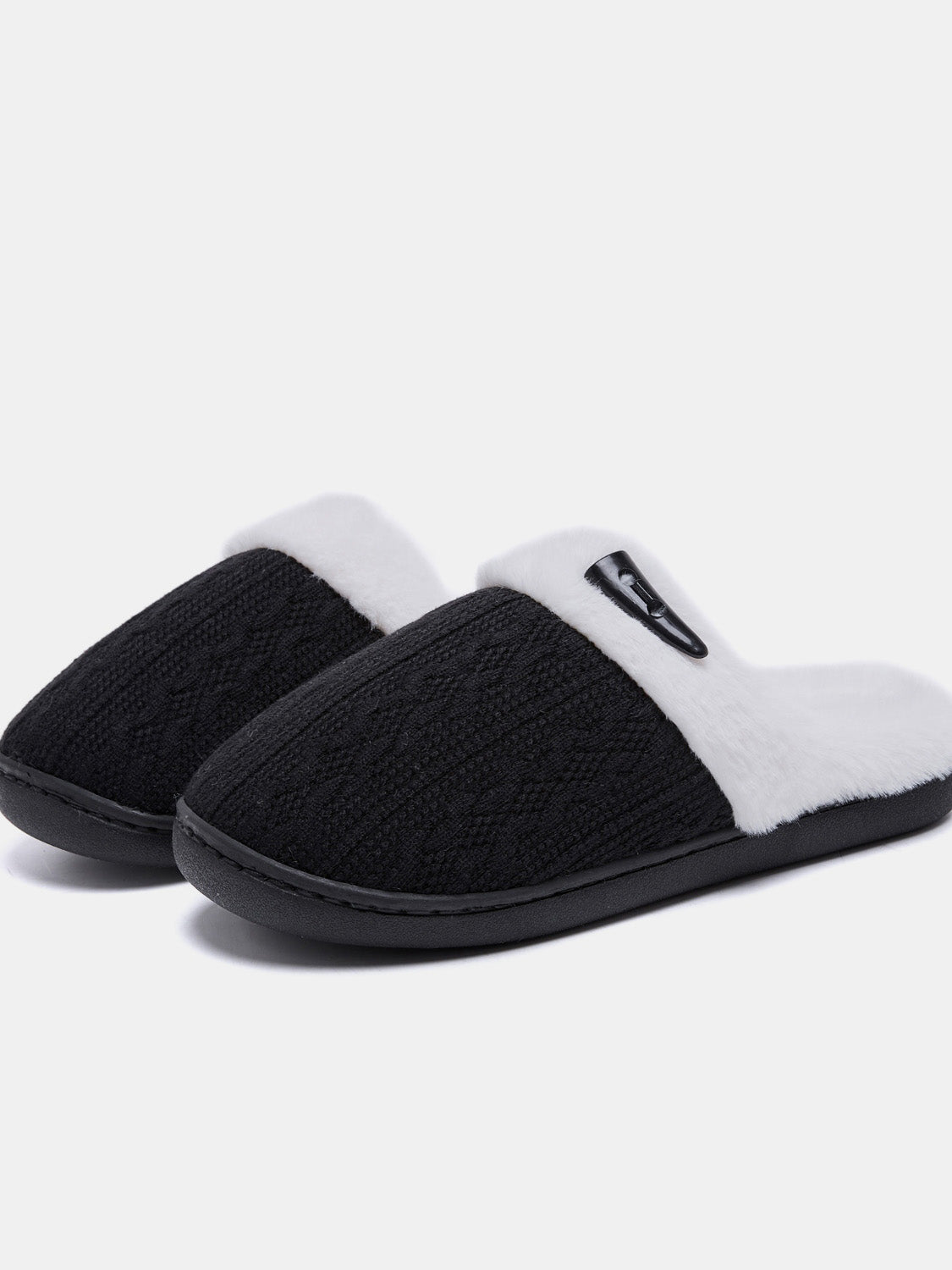 Horn Buckle Furry Texture Flat Slippers - Laazaar