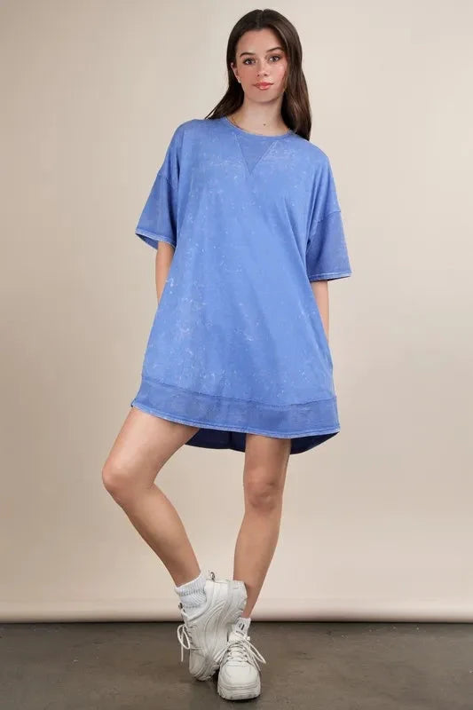 VERY J Plus Size Mineral Washed Comfy Casual Knit Mini Dress